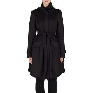 JOSEPH RIBKOFF‎ Coat Jacket Dress Black Fit&Flare Puff Bubble Hem High Collar 10